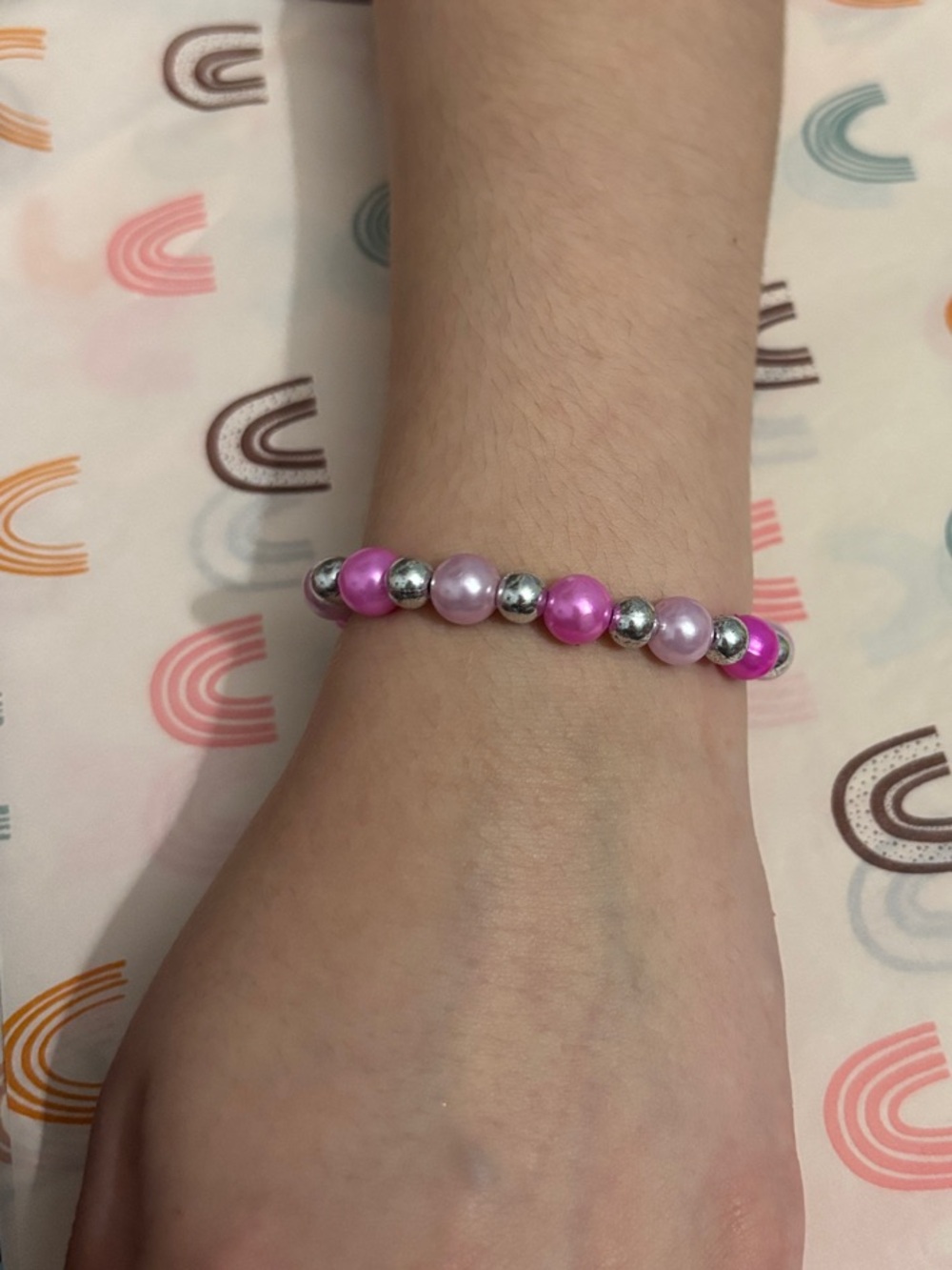 Pink Pearl Beaded Bracelet with Silver Accents - Unbranded